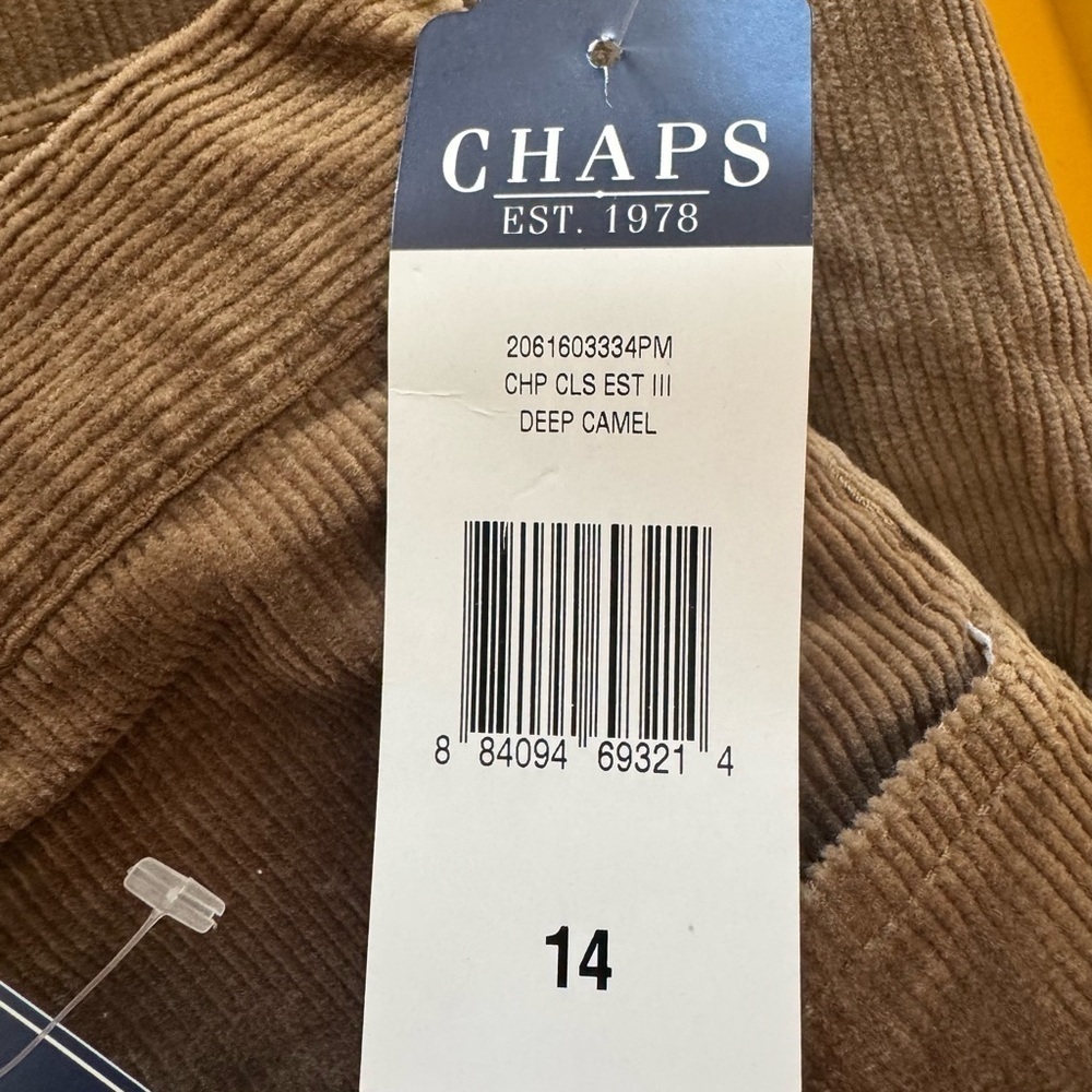 NWT! Women’s CHAPS deep camel colored slimming fit corduroy type pants 14 - Picture 3 of 5